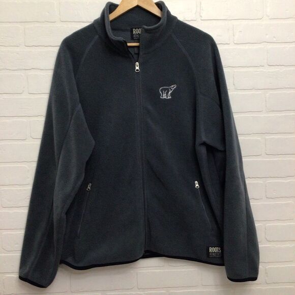 ROOTS Athletics jacket grey blue Large full zip polar fleece sweater - Picture 6 of 12
